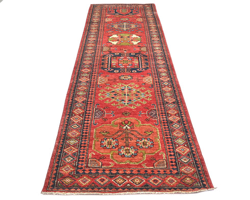 13 Ft Rusty Red Ersari Afghan Hand Knotted Veg Dye Wool Runner Rug
